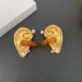 Gold Transparent Ear-Shaped Sculptural Metal Earrings