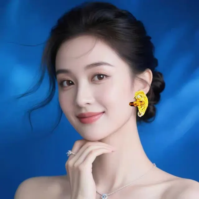 Gold Transparent Ear-Shaped Sculptural Metal Earrings 2