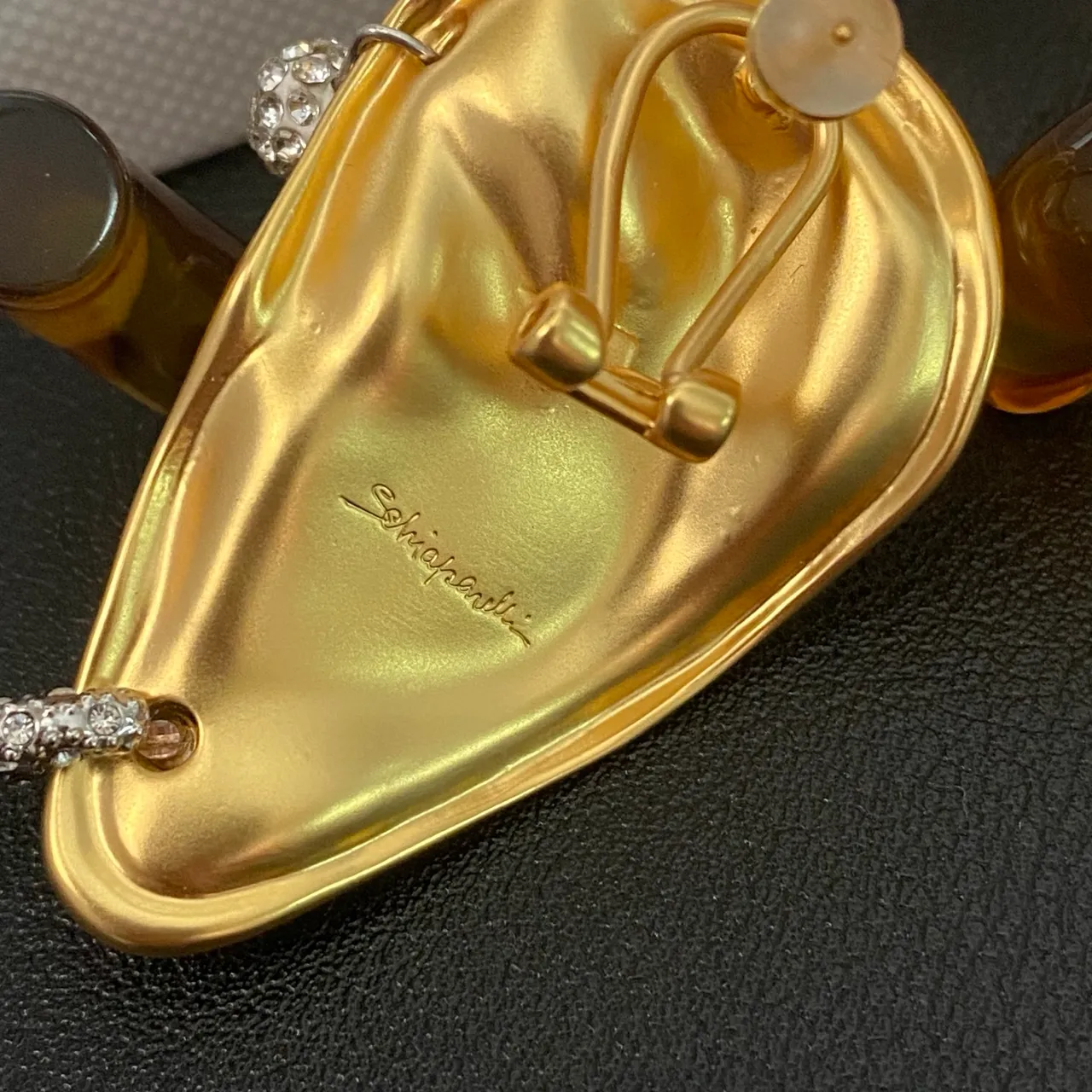 Gold Transparent Ear-Shaped Sculptural Metal Earrings 4
