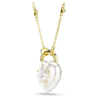 Collar de metal con colgante de candado en forma de corazón blanco y dorado