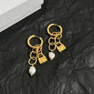 Gold White Hoop Chain-Dangle Earrings
