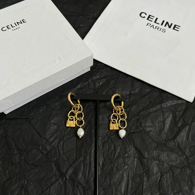 Gold White Hoop Chain-Dangle Earrings 4