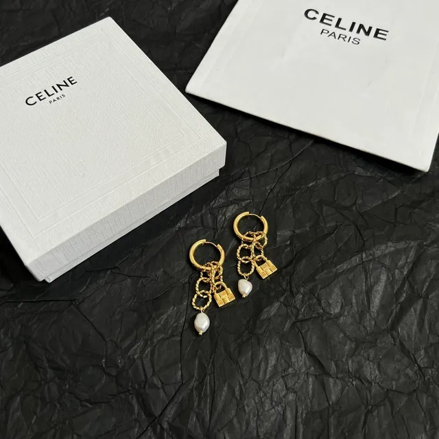Gold White Hoop Chain-Dangle Earrings 6