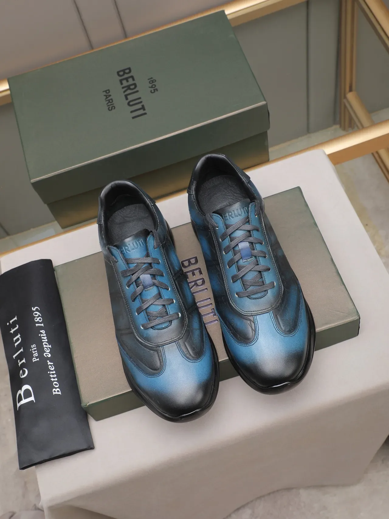 Gradient Blue-to-Black Leather Lifestyle Sneaker 2