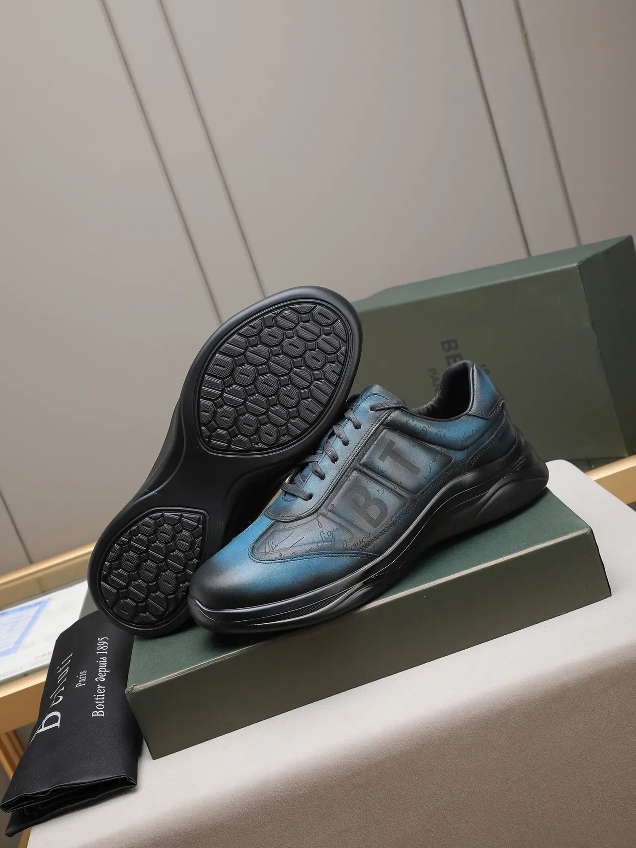 Gradient Blue-to-Black Leather Lifestyle Sneaker 4