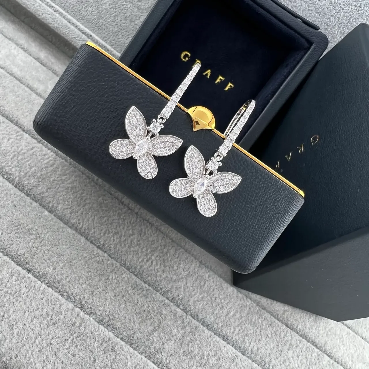 Graff Floral Pavé Butterfly Drop Earrings 4