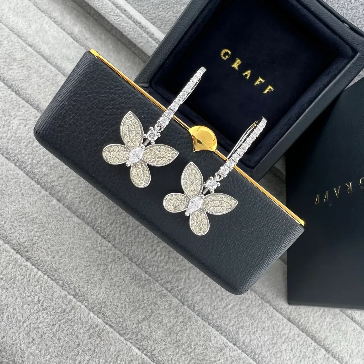 Graff Floral Pavé Butterfly Drop Earrings 5