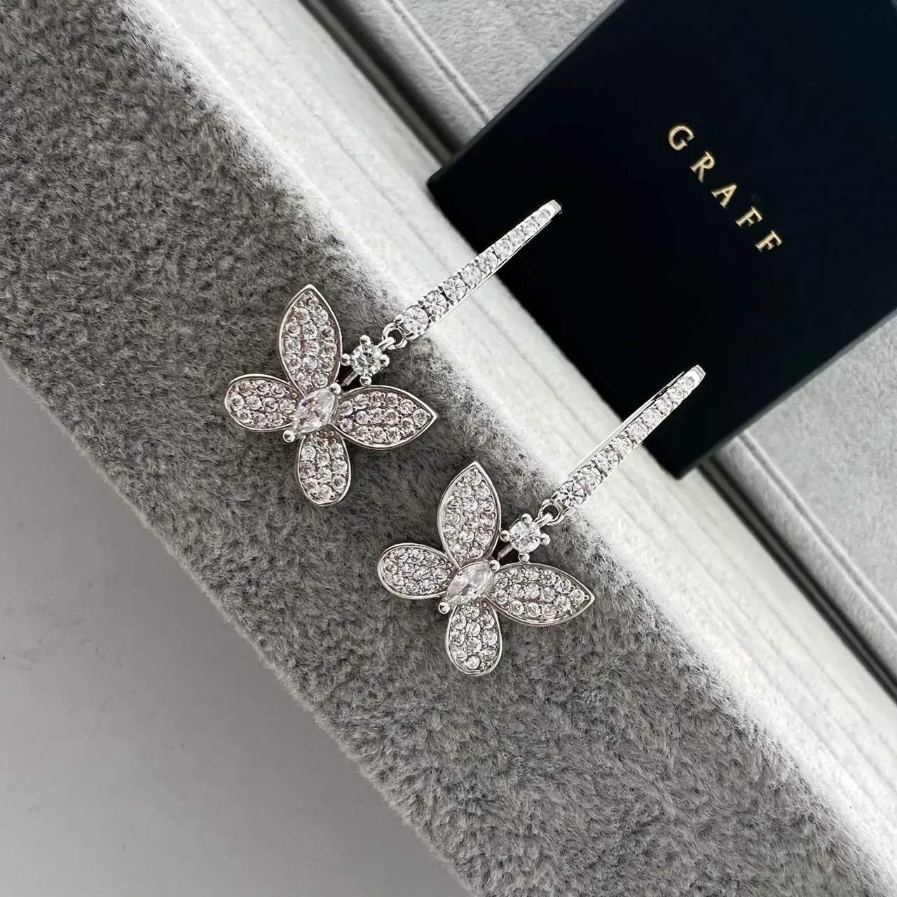Graff Floral Pavé Butterfly Drop Earrings 8