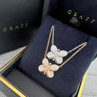 Graff 金银 Pavé-Set 蝴蝶吊坠 双色调 构造 项链