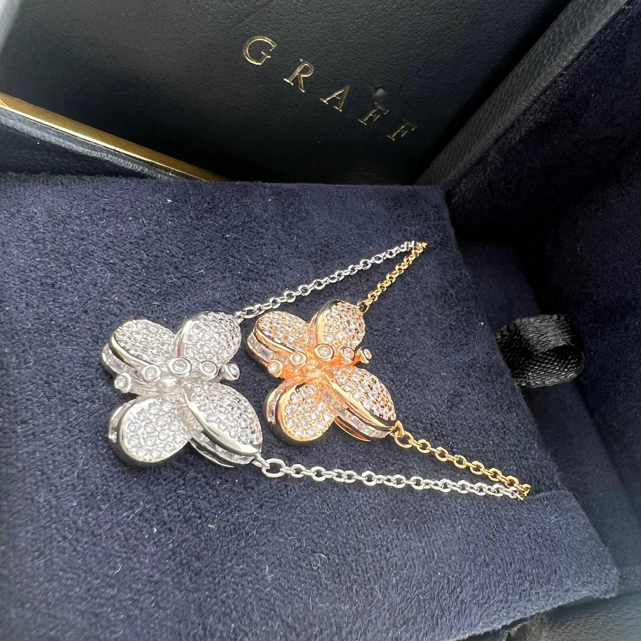 Graff Gold Silver Pavé-Set Butterfly Pendants Two-Tone Construction Necklace 4