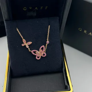 Graff Collier Chaîne Or Rose Double Pendentif Papillon