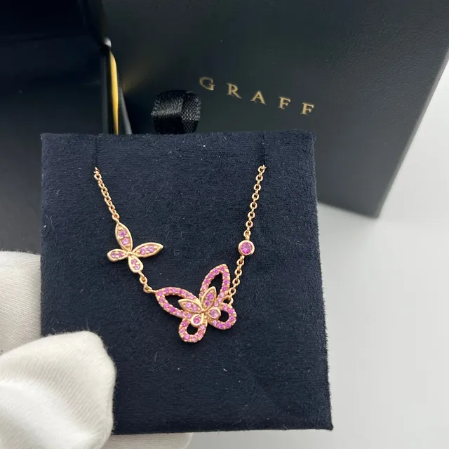 Graff Pink Gold Rose Chain Dual Butterfly Pendants Necklace 3