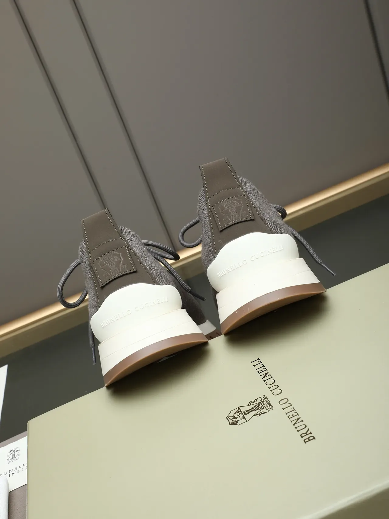 Gray Beige Knit Sock-Like Collar Textured Upper Sneakers 4