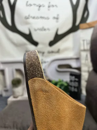 Gray Beige Suede Upper Cork Sole Slippers 3