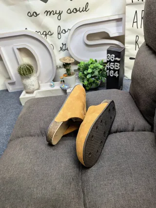 Gray Beige Suede Upper Cork Sole Slippers 6