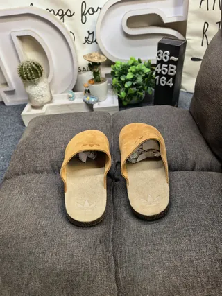 Gray Beige Suede Upper Cork Sole Slippers 8