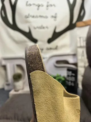 Gray Beige Suede Upper Cork Sole Slippers 13