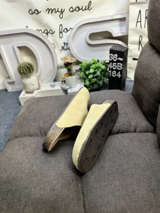 Gray Beige Suede Upper Cork Sole Slippers 16