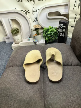 Gray Beige Suede Upper Cork Sole Slippers 18