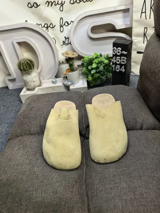 Gray Beige Suede Upper Cork Sole Slippers 20