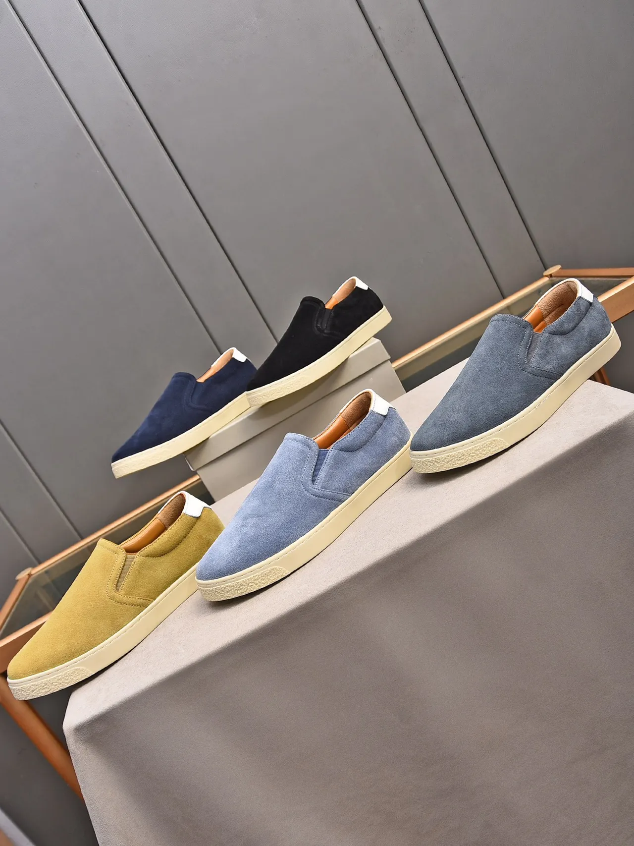Gray Beige Suede Upper Slip-On Construction Casual Shoes 2