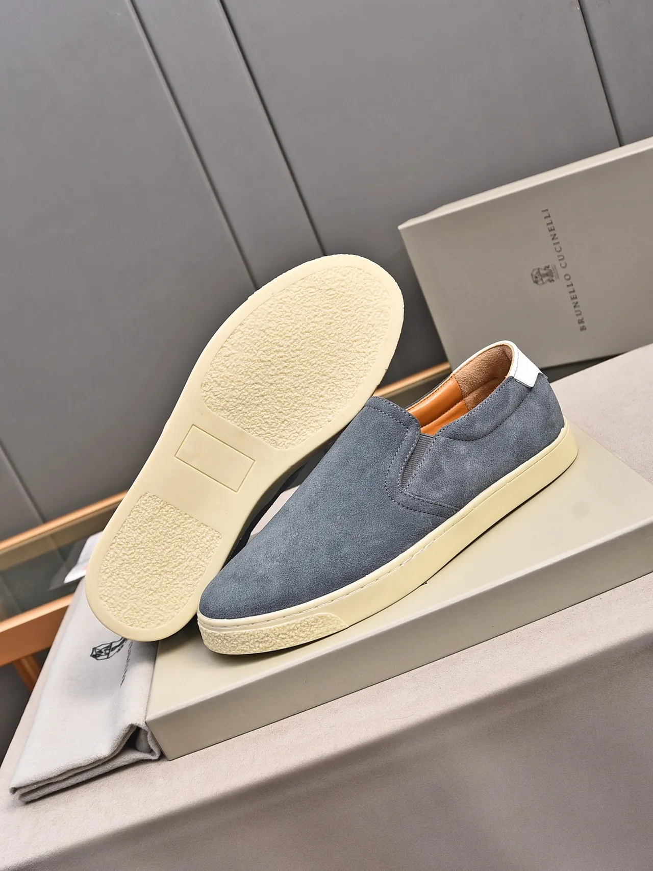 Gray Beige Suede Upper Slip-On Construction Casual Shoes 4