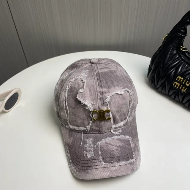 Gray Gold Distressed Denim Patchwork Construction Baseball Cap 2