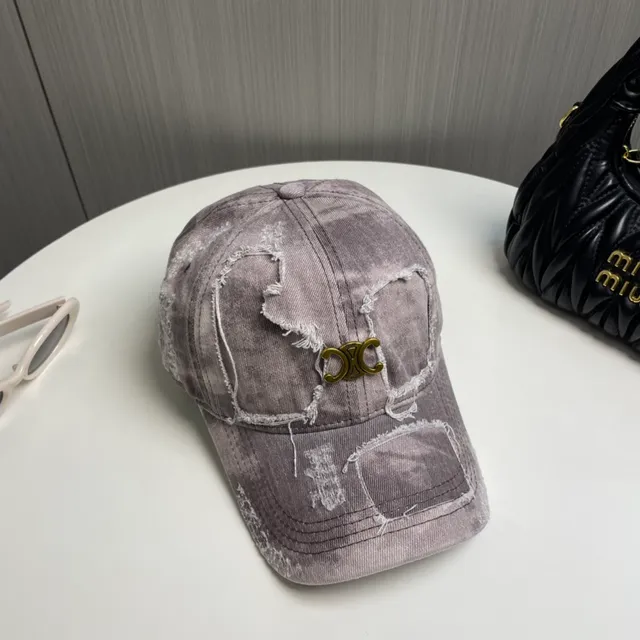 Gray Gold Distressed Denim Patchwork Construction Baseball Cap 3