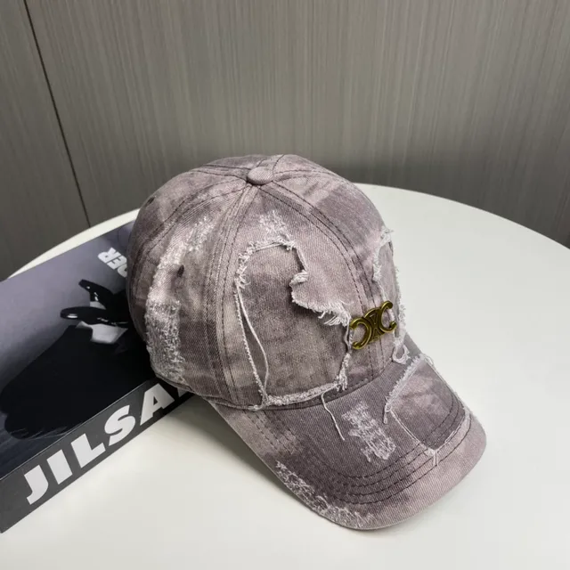Gray Gold Distressed Denim Patchwork Construction Baseball Cap 4
