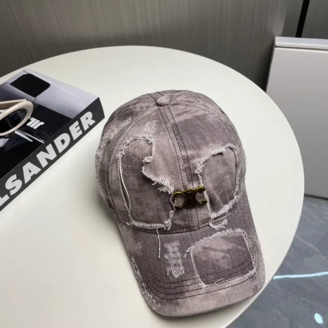 Gray Gold Distressed Denim Patchwork Construction Baseball Cap 6