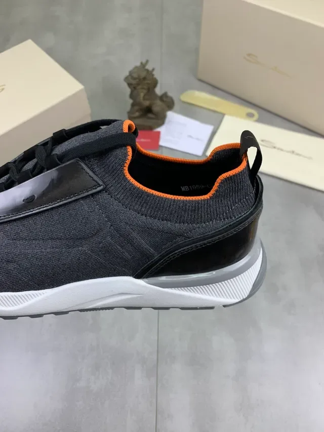 Gray Orange Knit Upper Contrasting Collar Sneakers 3