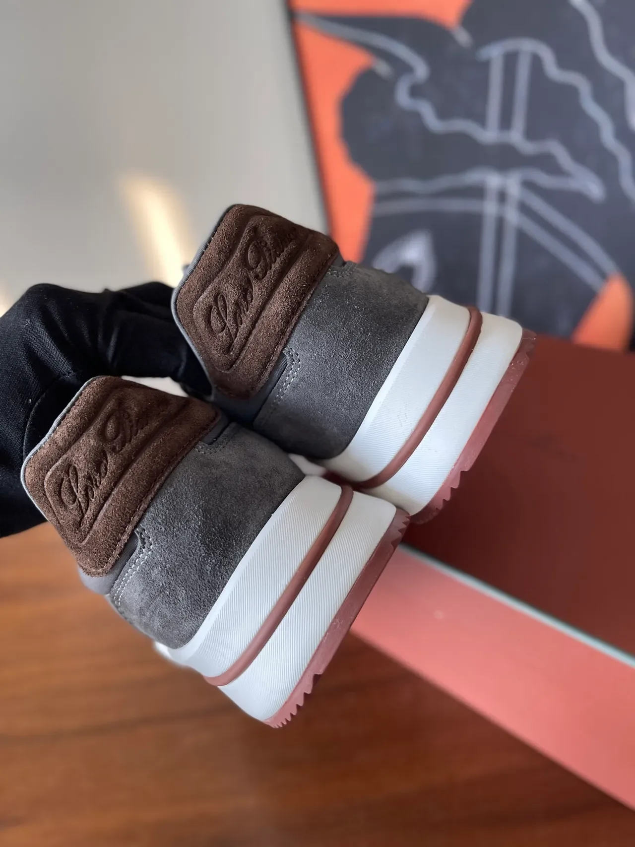 Gray Pink Suede Upper Sculpted White Midsole Sneakers 3