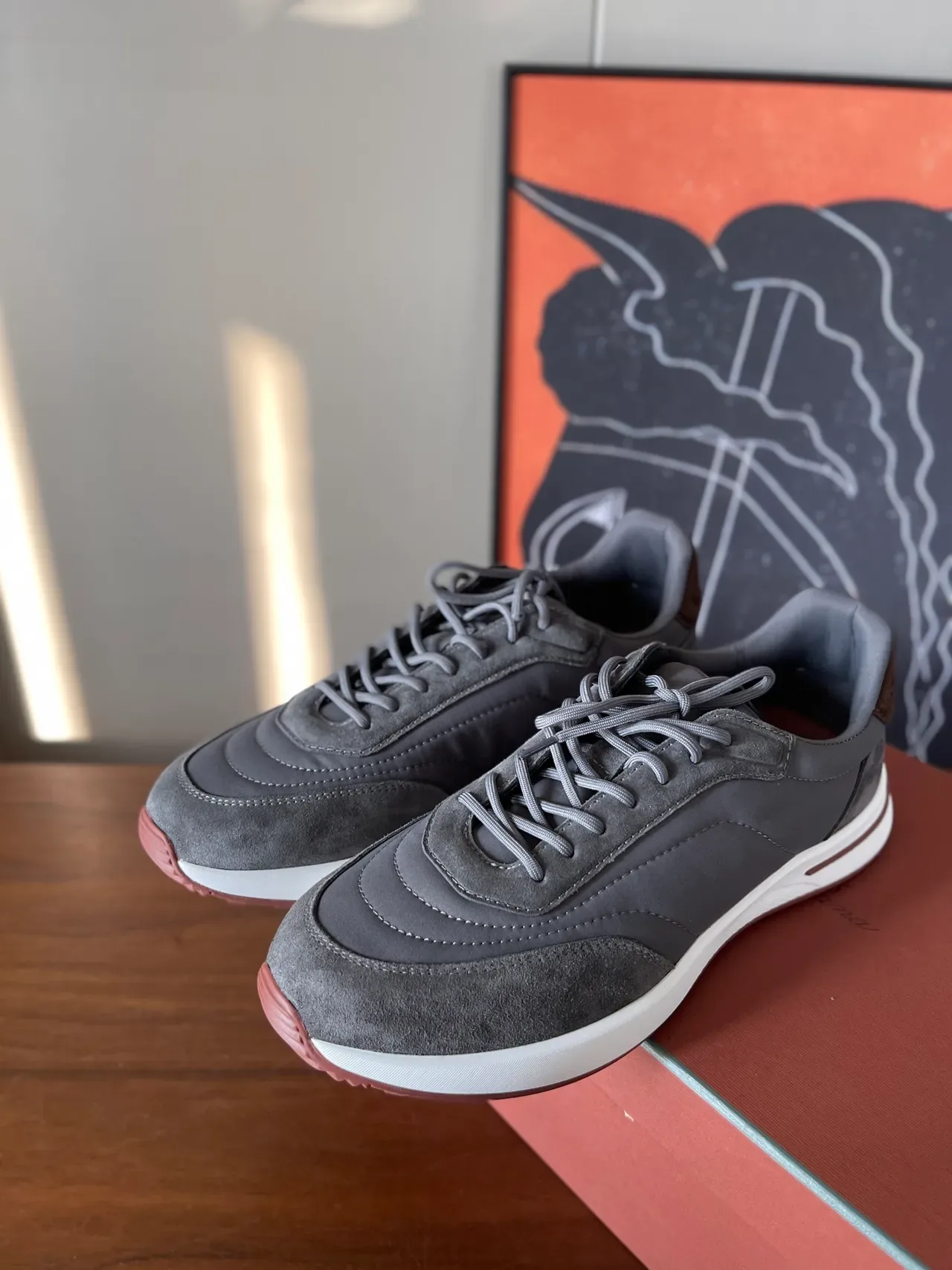 Gray Pink Suede Upper Sculpted White Midsole Sneakers 4