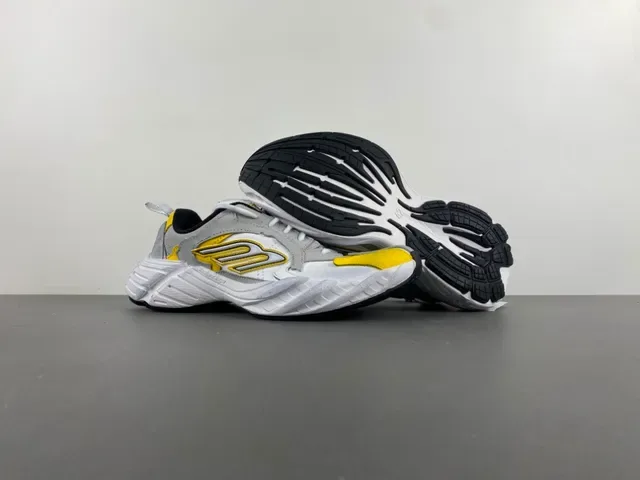 Gray Yellow Oversized Sculpted Midsole Layered Synthetic And Textile Upper Chunky Sneakers 12