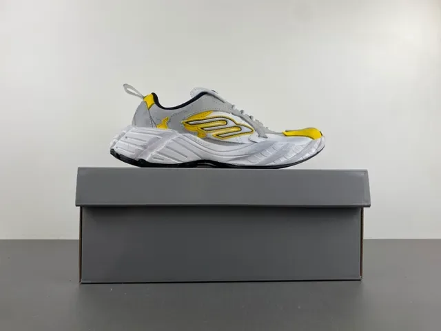 Gray Yellow Oversized Sculpted Midsole Layered Synthetic And Textile Upper Chunky Sneakers 15