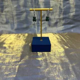 Green Crystal Gummy Bear Charm Earrings
