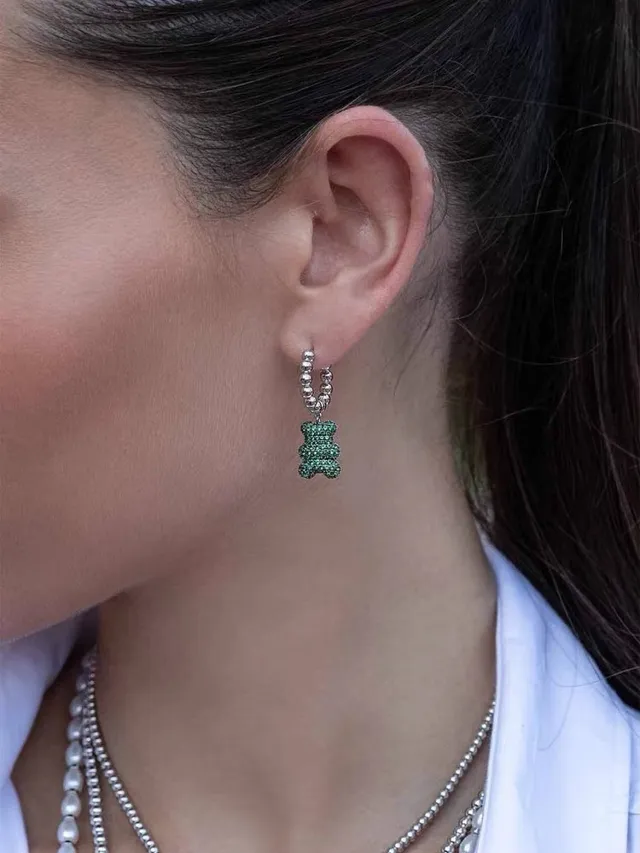 Green Crystal Gummy Bear Charm Earrings 3
