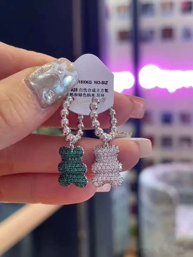 Green Crystal Gummy Bear Charm Earrings 5