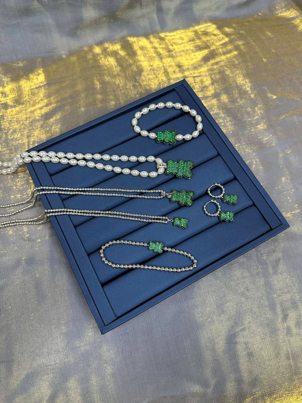 Green Crystal Gummy Bear Charm Earrings 7