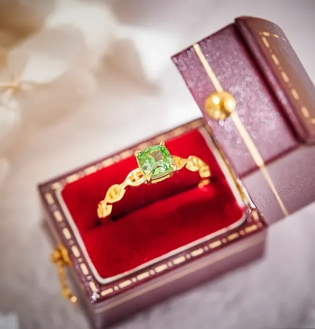 Green Cushion-Cut Gemstone Four-Prong Gold Ring 3