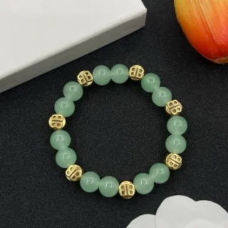 Pulsera de cuentas con motivo doble-B en jade verde y tono dorado