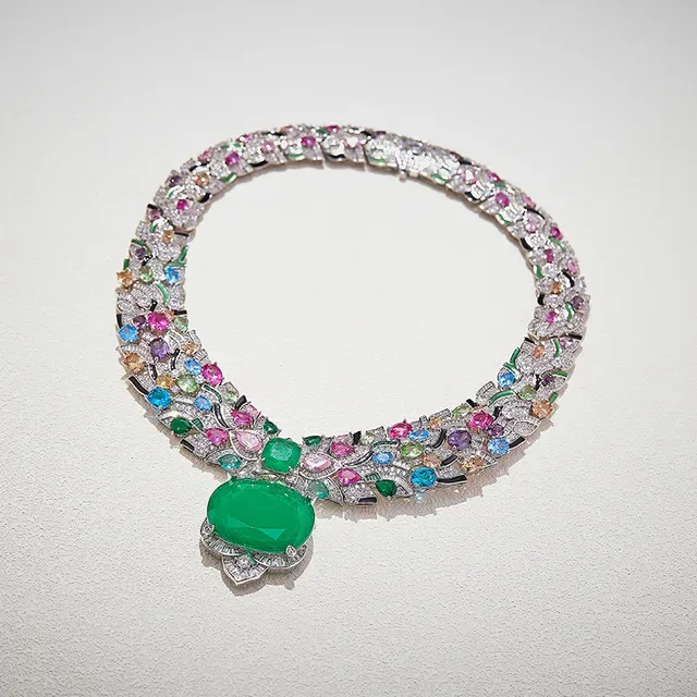 Green Multicolor Multi-Gemstone Pavé-Set Necklace 1