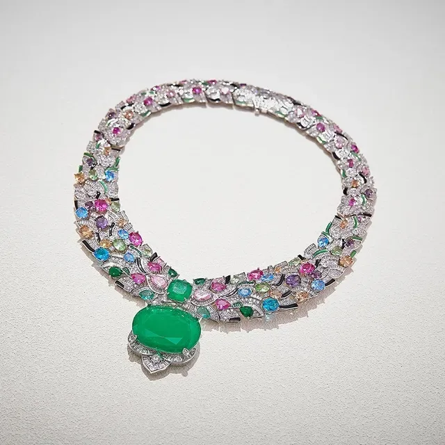 Green Multicolor Multi-Gemstone Pavé-Set Necklace 2