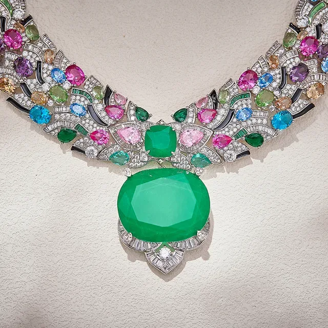 Green Multicolor Multi-Gemstone Pavé-Set Necklace 3