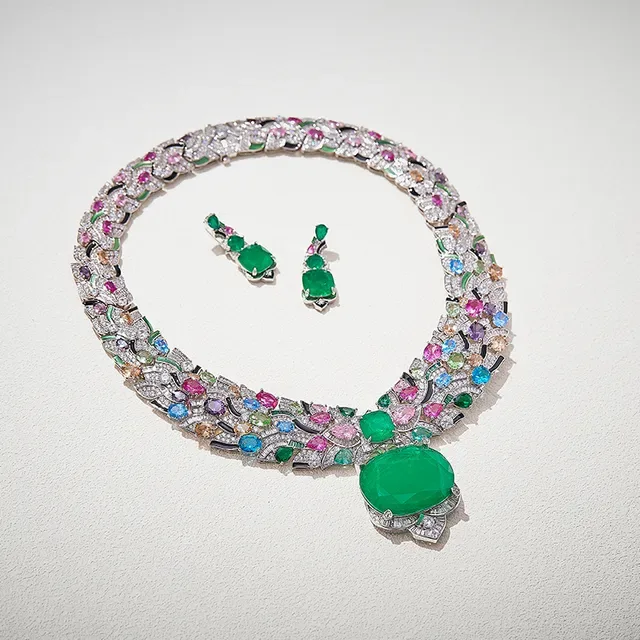 Green Multicolor Multi-Gemstone Pavé-Set Necklace 4