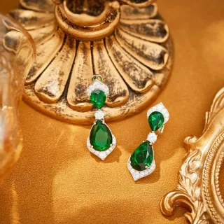 Green Teardrop Gemstone and Pavé Diamond Drop Earrings
