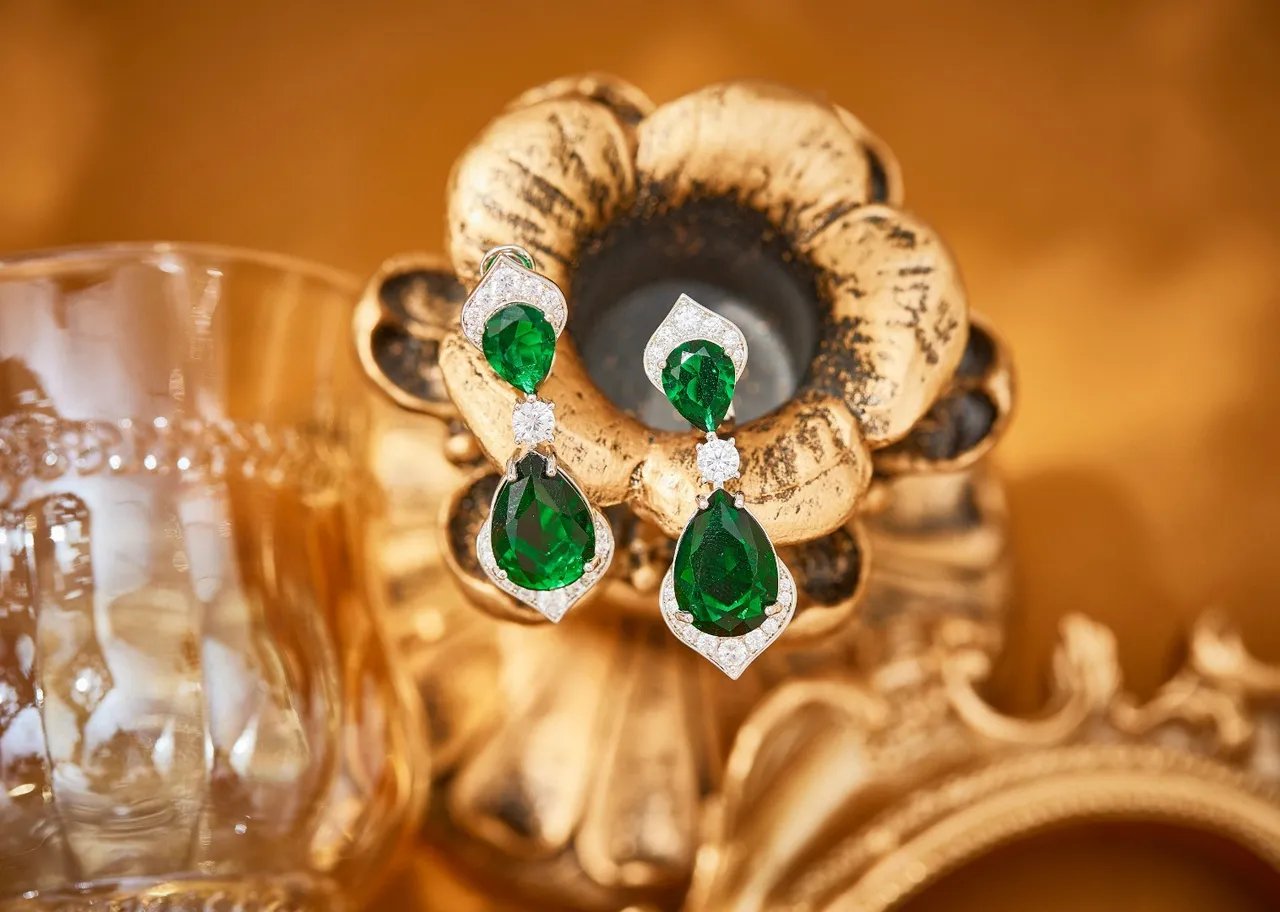Green Teardrop Gemstone and Pavé Diamond Drop Earrings 3