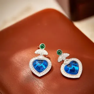 Heart-Shaped Blue and Green Gemstone Pavé Earrings