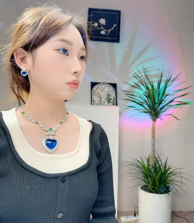 Heart-Shaped Blue and Green Gemstone Pavé Earrings 8