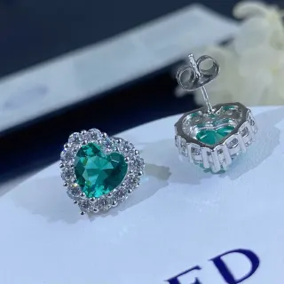 Heart-Shaped Green Gem Halo Stud Earrings